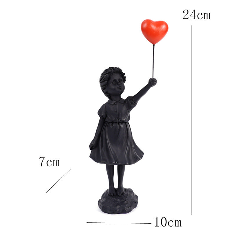 Resin Girl & Balloon Sculpture – Living Room Décor