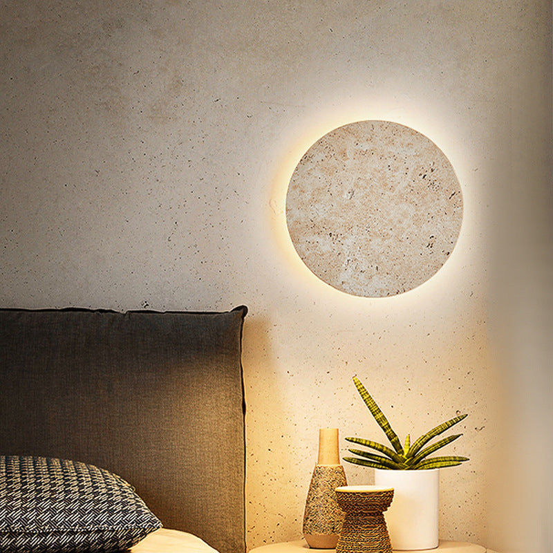 Round Clock Yellow Cave Stone Wall Lamp