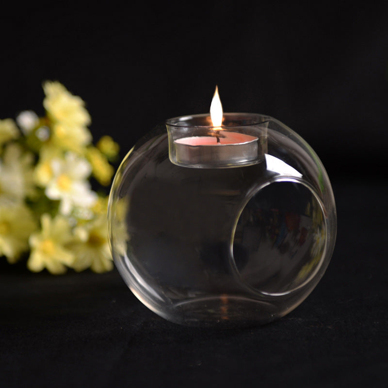 Creative Glass Candle Holder Heat-resistant Glass Round Candle Holder