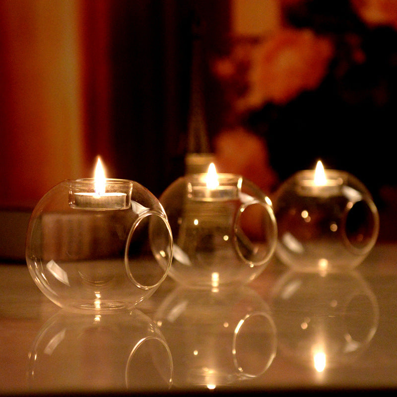 Creative Glass Candle Holder Heat-resistant Glass Round Candle Holder
