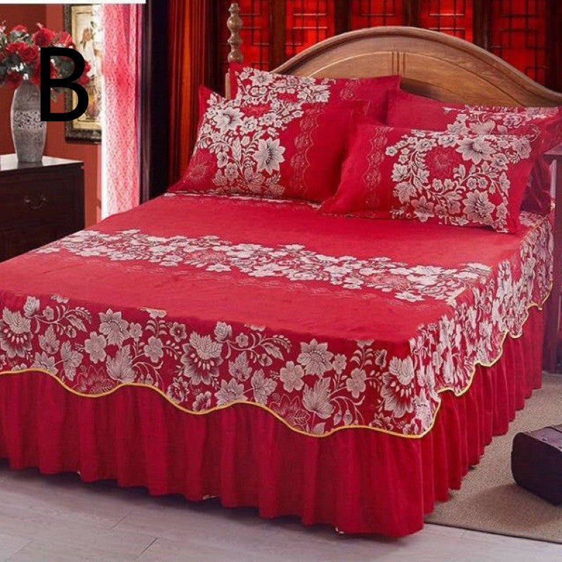 Bed Skirt Bedspread Three-piece Thick Brushed Korean Princess Bedspread Bed Skirt