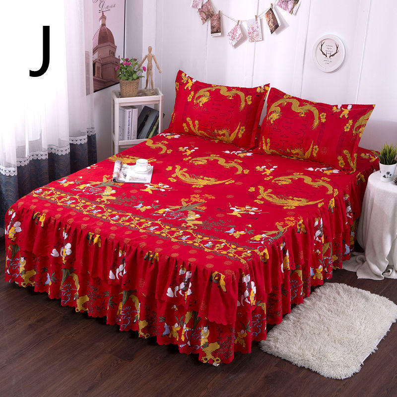 Bed Skirt Bedspread Three-piece Thick Brushed Korean Princess Bedspread Bed Skirt