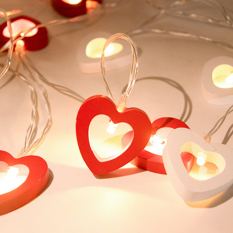 Love Heart String Lights Valentine's Day Wood Light Garland Fairy Lights Wedding Party DIY Decorations Supplies Props