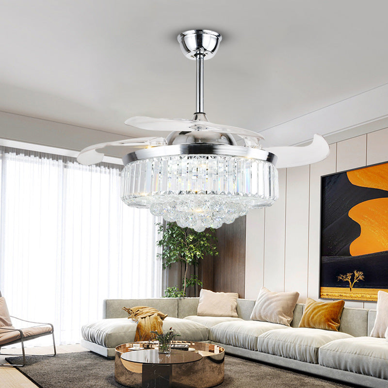 European Crystal LED Fan Chandelier | Bedroom & Living Room