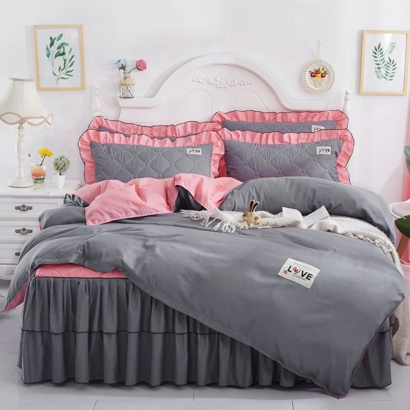 A Full Set Of Quilted Fallwinter Bed Skirt Bedspread Bed Sheet Princess Bedspread Plus Quilt Cover