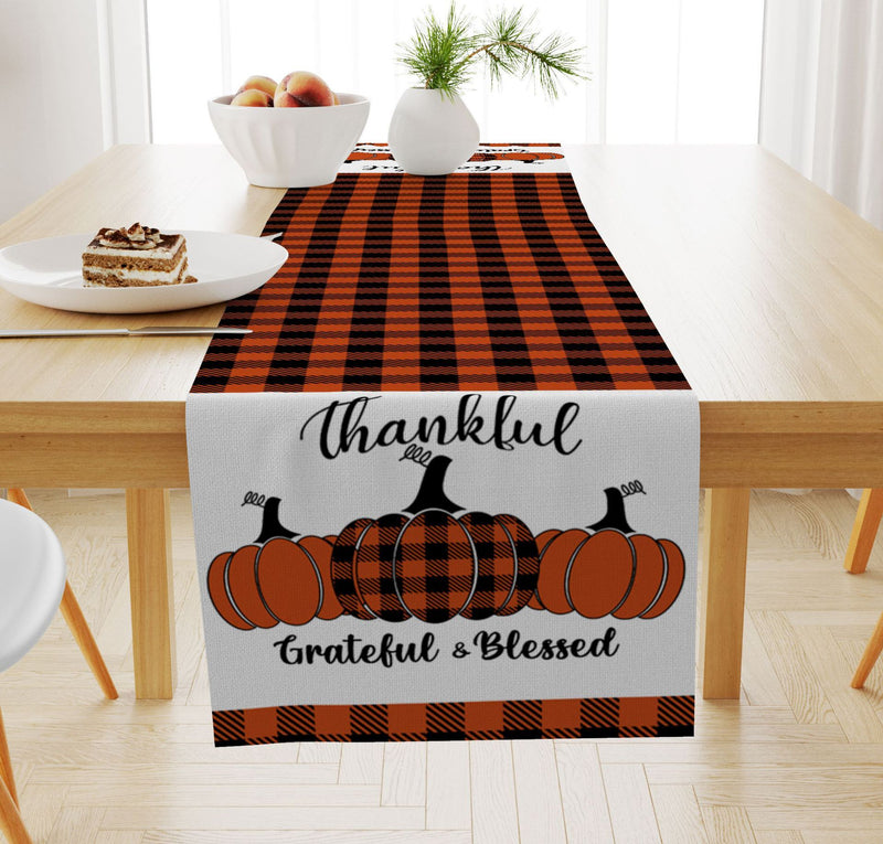 Pumpkin Maple Leaf Printed Linen Table Runner Holiday Decorative Tablecloth