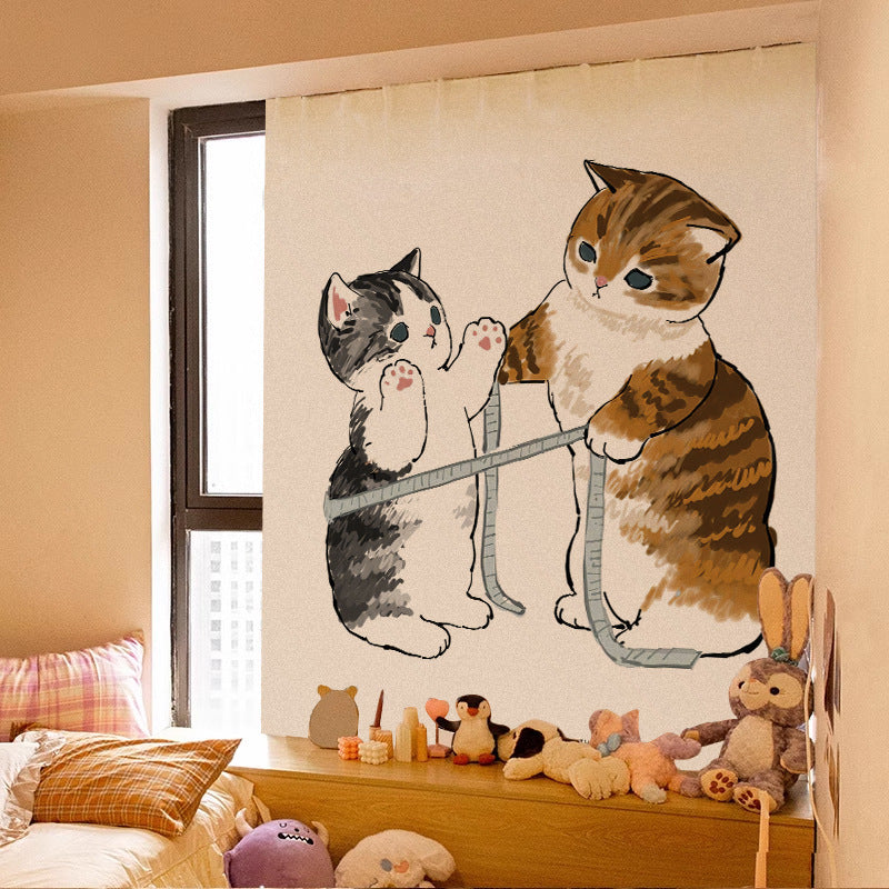 Velcro Curtain Cute Cat Punch-free Installation Shade Cloth Self-adhesive Short