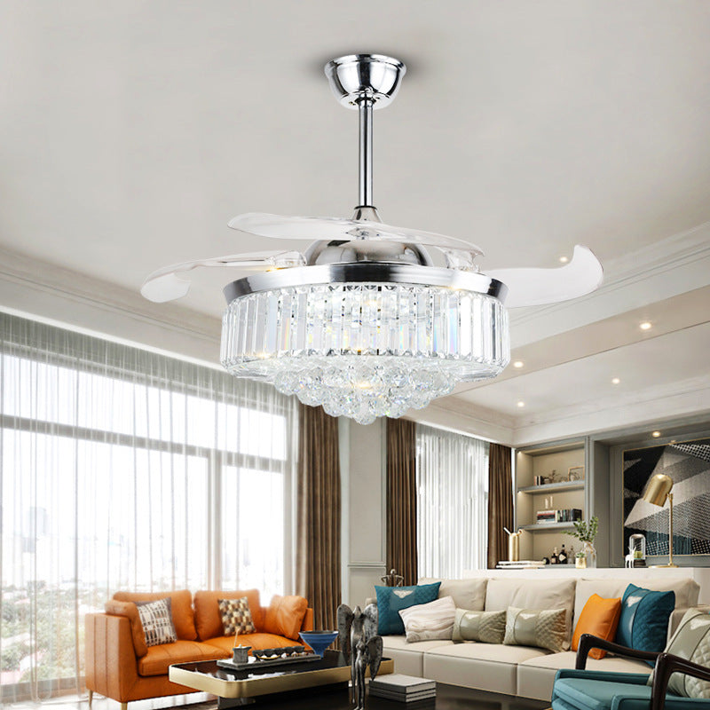 European Crystal LED Fan Chandelier | Bedroom & Living Room