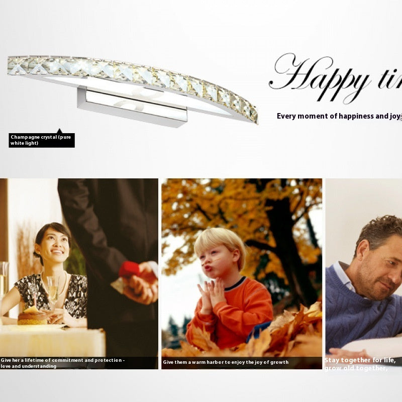 LED Simple Bathroom Shower Room Wall Lamp Crystal Mirror Headlight