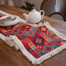 Jacquard Geometric Holiday Red Tassels Party Decorative Table Runner