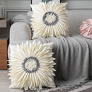Fashion Modern Style White Throw Pillows Velvet Stitching 3D Chrysanthemum Cushion Waist Pillow Blue Cushion Case