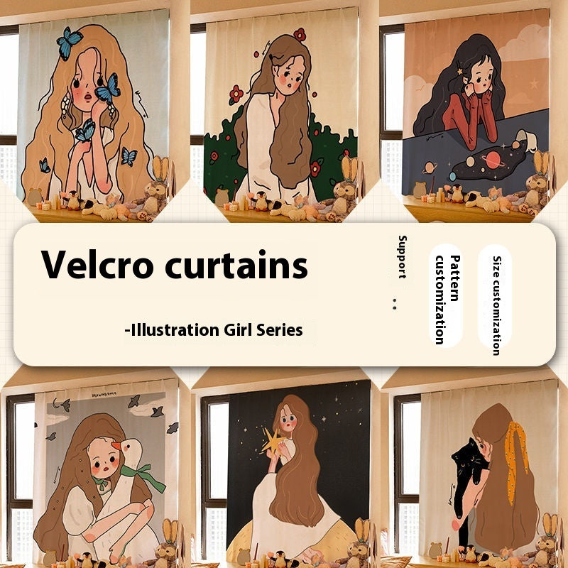 Dormitory Simple Paste Shading Cloth Korean Ins Style Velcro Curtain