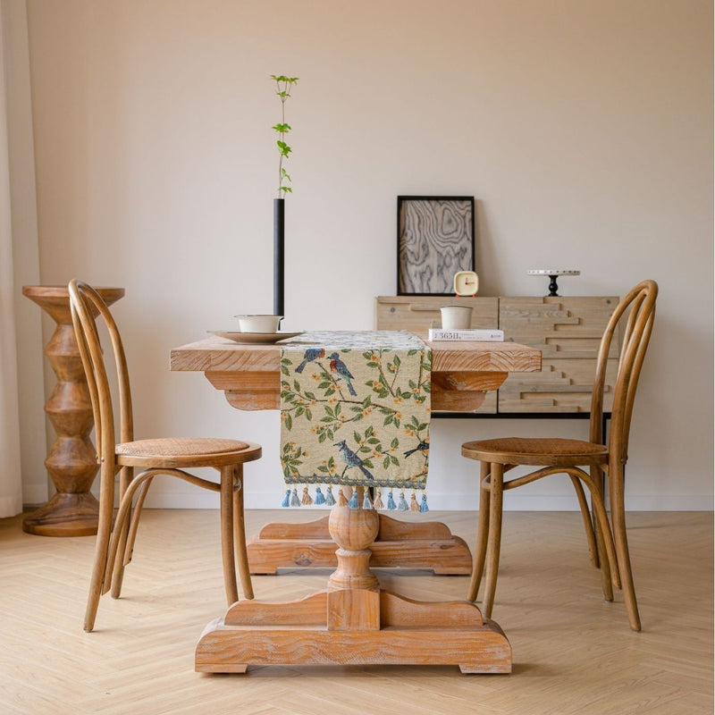 Nordic Jacquard Red Holiday Geometric Table Runner Tassel Tea Table Mat Dinner Flag