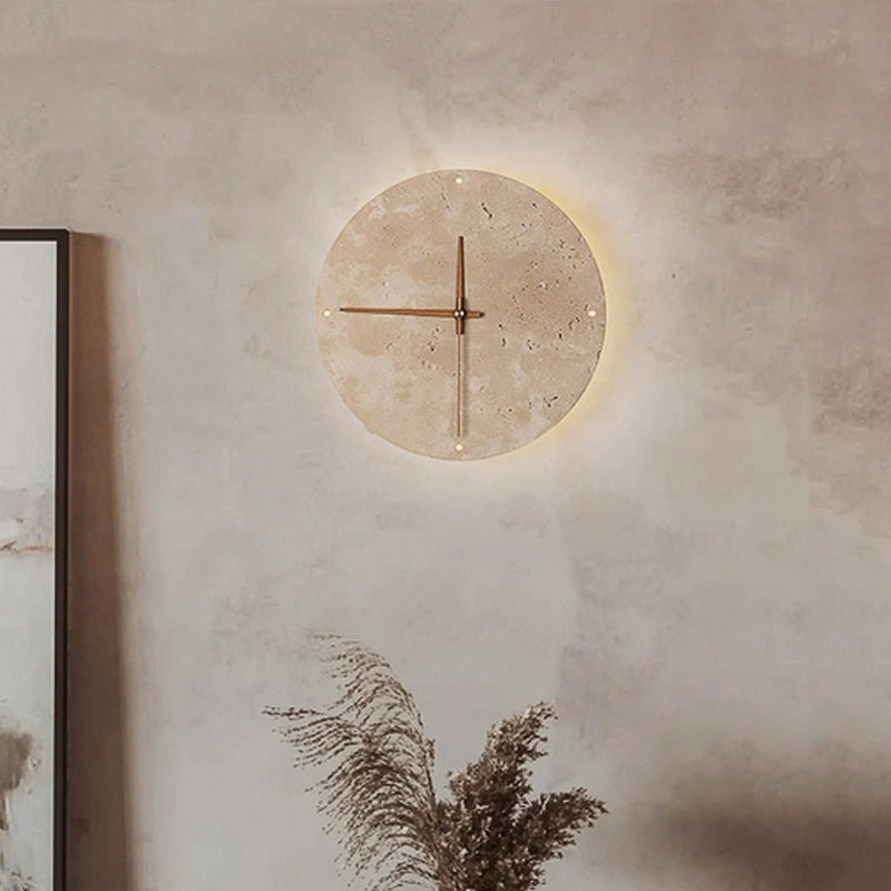 Round Clock Yellow Cave Stone Wall Lamp