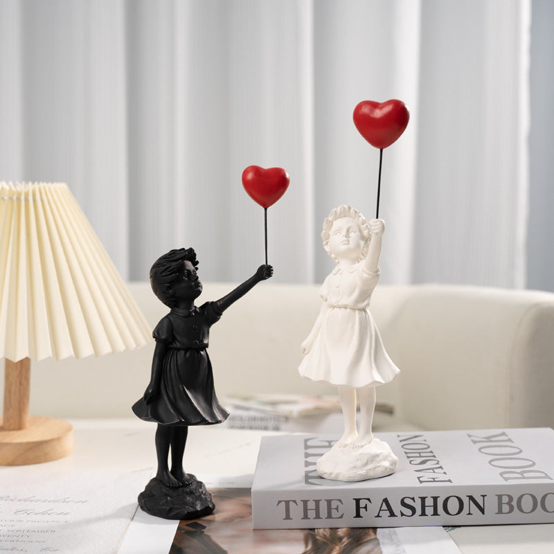 Resin Girl & Balloon Sculpture – Living Room Décor