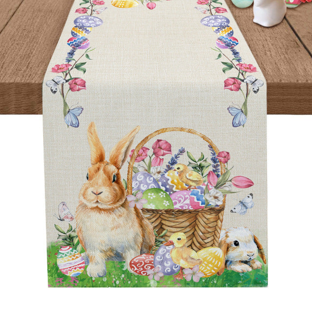 Holiday Dress-up Table Runner Easter Rabbit Egg Tablecloth