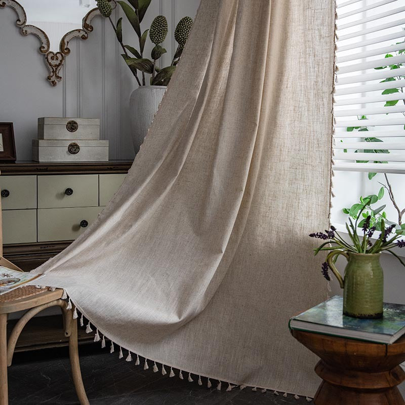 Polyester Linen Solid Color Simple Bedroom Living Room Half Shade Curtain
