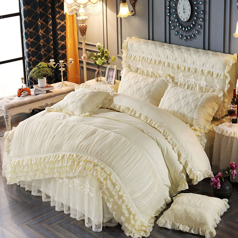 Four-piece Set Of Warm Quilted Padded Bed Skirts And Bedspreads