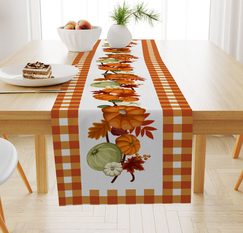Pumpkin Maple Leaf Printed Linen Table Runner Holiday Decorative Tablecloth