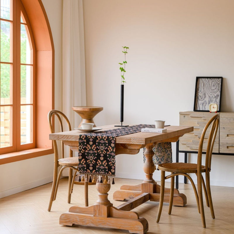 Nordic Jacquard Red Holiday Geometric Table Runner Tassel Tea Table Mat Dinner Flag