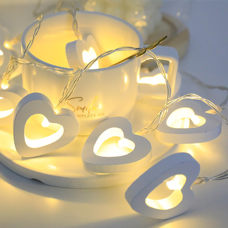 Love Heart String Lights Valentine's Day Wood Light Garland Fairy Lights Wedding Party DIY Decorations Supplies Props
