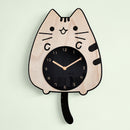 Wood Cartoon Clock Home Decor Living Room Cat Wag Tail