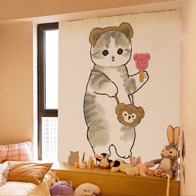 Velcro Curtain Cute Cat Punch-free Installation Shade Cloth Self-adhesive Short