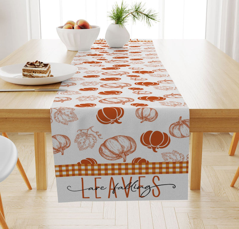 Pumpkin Maple Leaf Printed Linen Table Runner Holiday Decorative Tablecloth